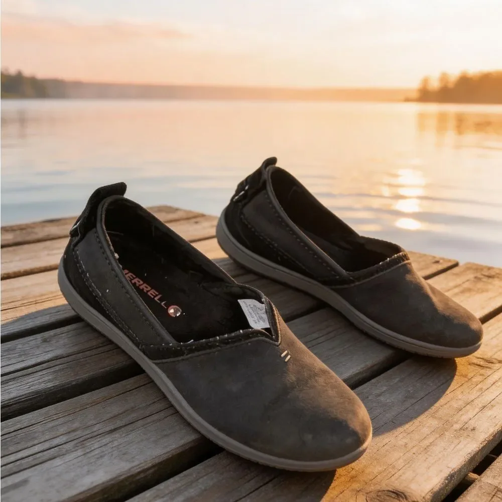 MERRELL WOMENS SLIP ON LOAFERS BLACK SIZE 6 1/2